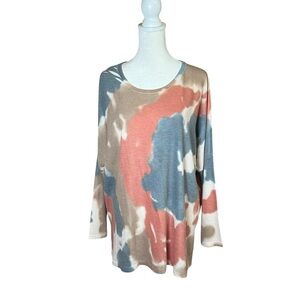 M Made in Italy Tie Dye Scoop Neck Long Sleeve Knit Top Slouchy Tunic Size Large